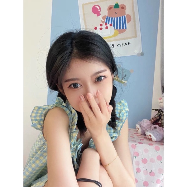 Đầm ngủ nữ hai dây cánh tiên kẻ caro Hàn Quốc dễ thương ( ảnh thật cuối ) CÓ SẴN