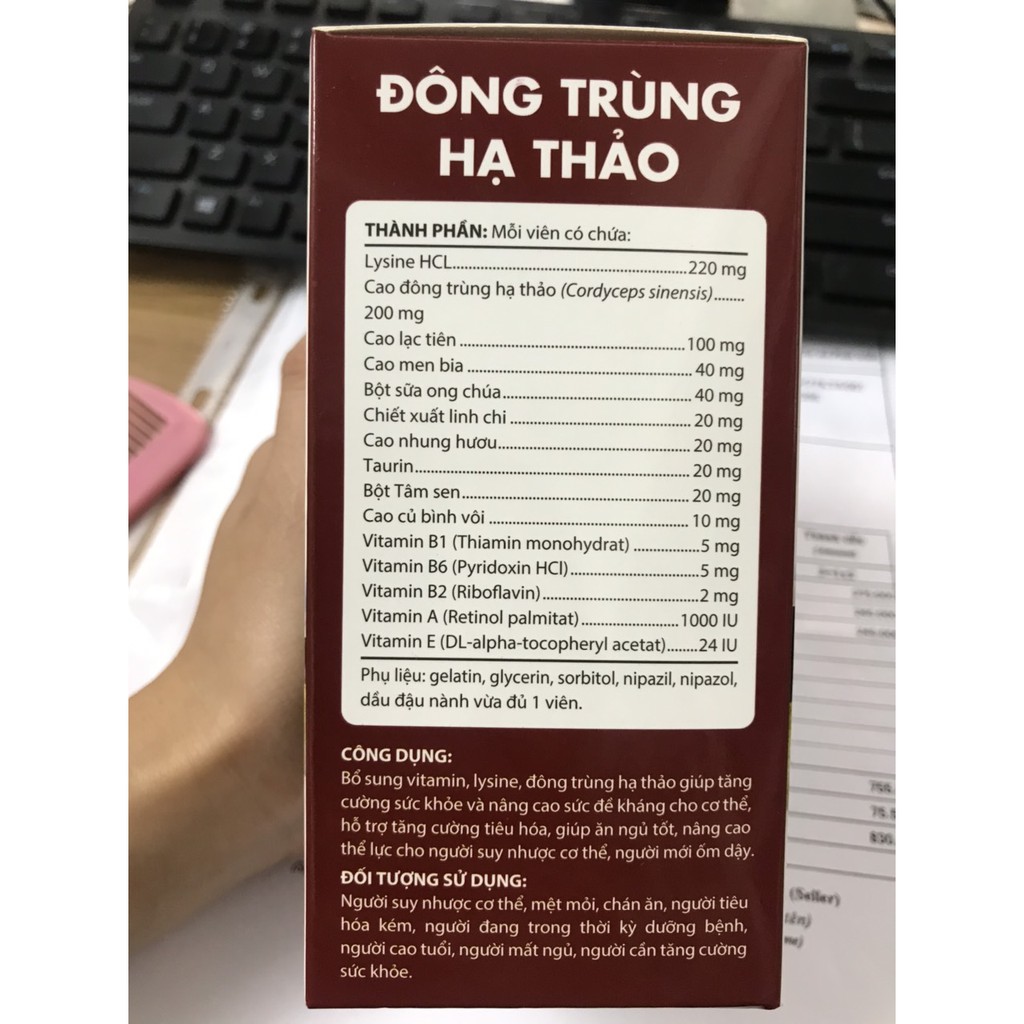 Đông trùng hạ thảo - Viên uống ăn ngon 30 viên tăng cường sức đề kháng bổ sung vitamin và khoáng chất giúp ăn ngủ ngon