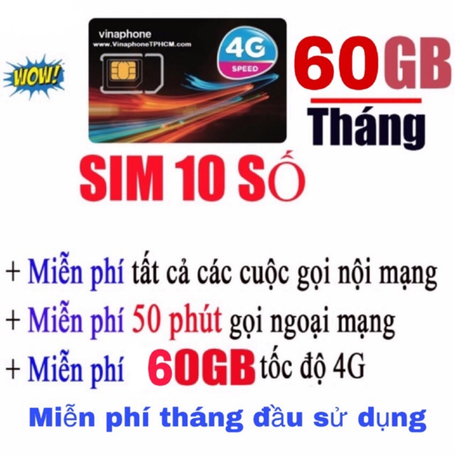 Sim 4G vina VD89 60GB/tháng. Sim 10 số