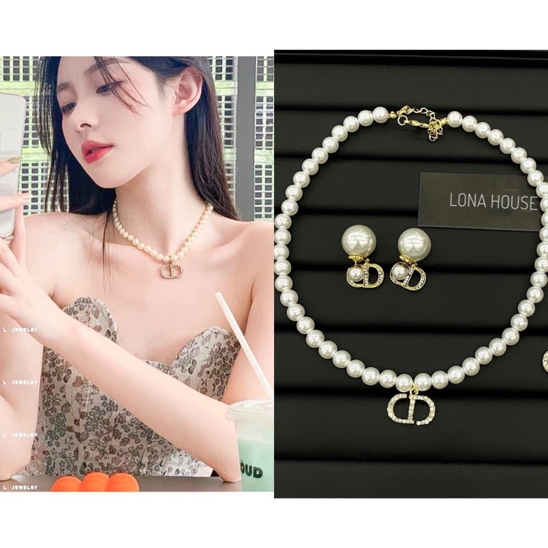 Vòng cổ khuyên tai C.D ngọc đính đá