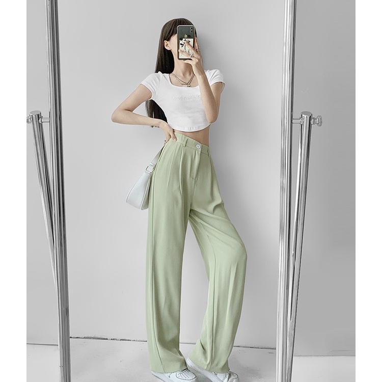 SET ÁO GÂN TRẮNG LAI BẦU + QUẦN BAGGY XANH (TH)