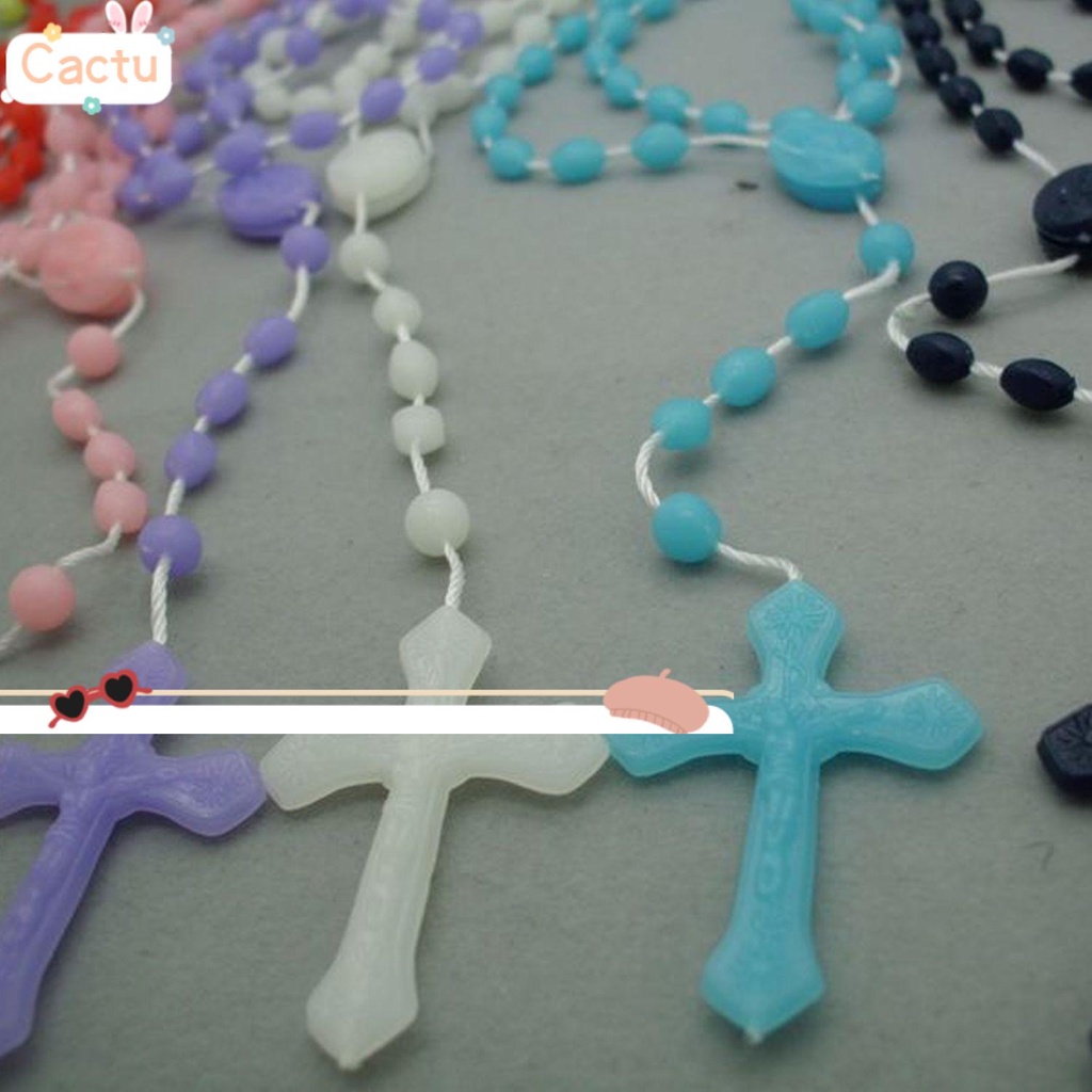 CACTU For Men and Women Necklace Plastic Cross Luminous Catholic Rosary Necklace Jewelry Glowing Religious/Multicolor