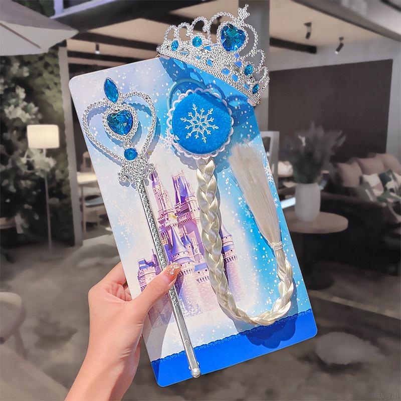 Bộ vương miện + tóc giả dài + đũa phong cách công chúa Elsa thời trang cho bé gái