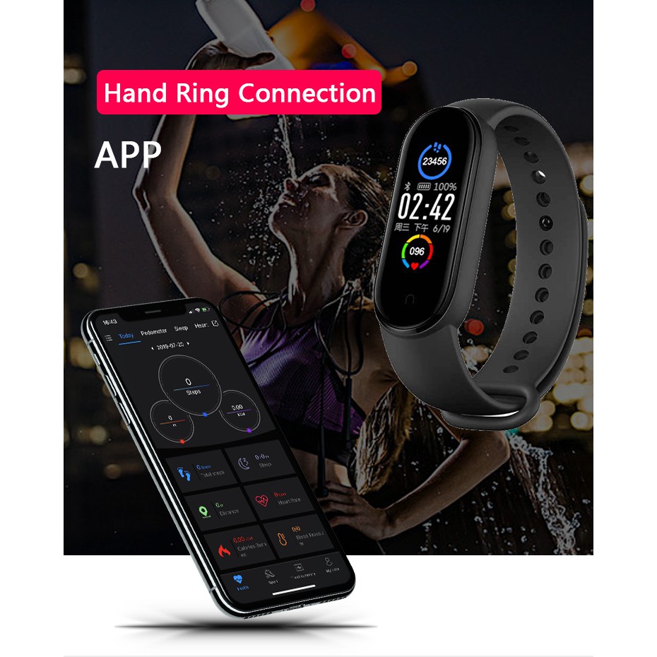 Đồng hồ thông minh M5 Jam Smartband Bluetooth IP67 Không thấm nước Theo dõi thể dục thể thao Theo dõi nhịp tim Màn hình ngủ Nam nữ Vòng tay cho PK M3 M4 miband 5