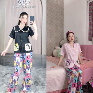 đồ bộ tiểu thư cổ bèo tay ngắn quần dài -đồ bộ mặc nhà xinh