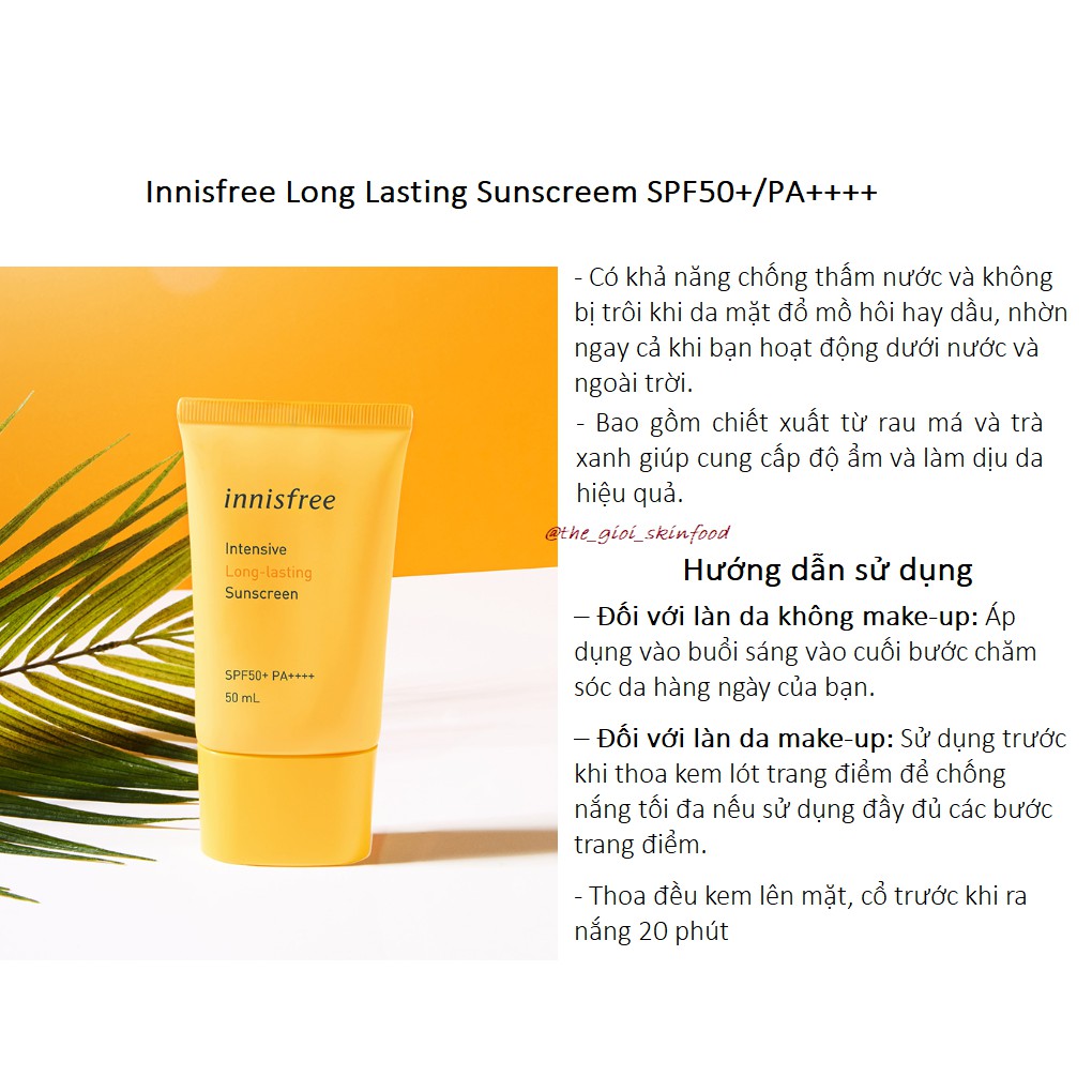 Kem Chống Nắng Chống Trôi Innisfree Intensive Long-Lasting Sunscreen SPF50+/PA++++ 50ml