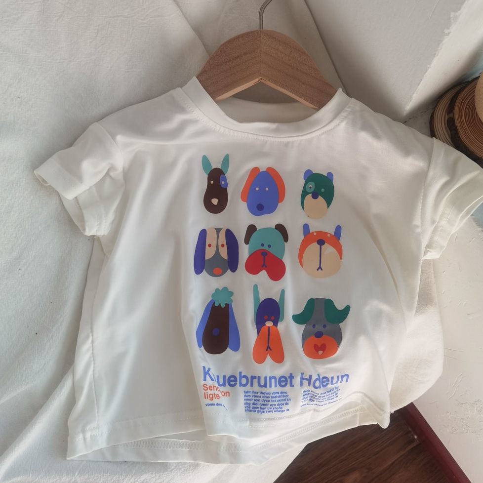 Áo Thun Cotton Ngắn Tay In Họa Tiết Hoạt Hình Phong Cách Hàn Quốc Cho Bé Trai