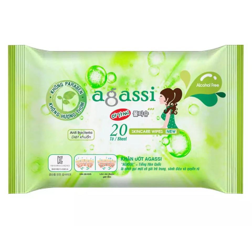 Combo 5g Khăn ướt bỏ túi 20 tờ agassi