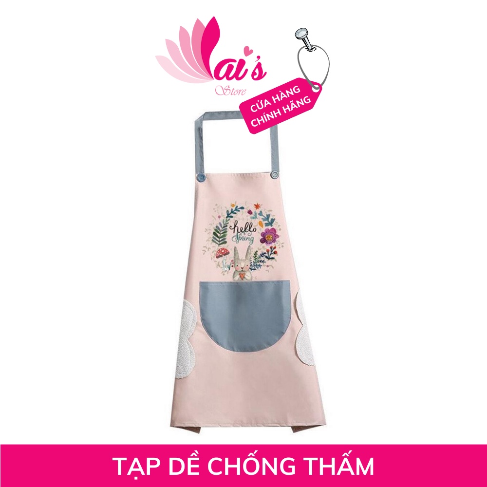 Tạp Dề Nhà Bếp Tiện Lợi Chống Nước, Chống Dầu, Có Phần Lau Tay Họa Tiết Hoa Thỏ, Kích Thước 90 * 70cm - LAI'S STORE