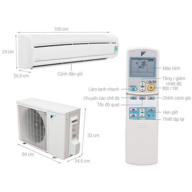 [ VẬN CHUYỂN MIỄN PHÍ KHU VỰC HÀ NỘI ]  Điều hòa Daikin 18000BTU 1 chiều R32 FTC50NV1V/RC50NV1V