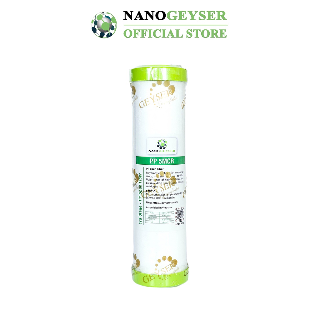 Bộ 3 lõi lọc nước 123 dùng cho các dòng máy RO, Lõi PP 5MCR, GAC, PP 1MCR Nano Geyser