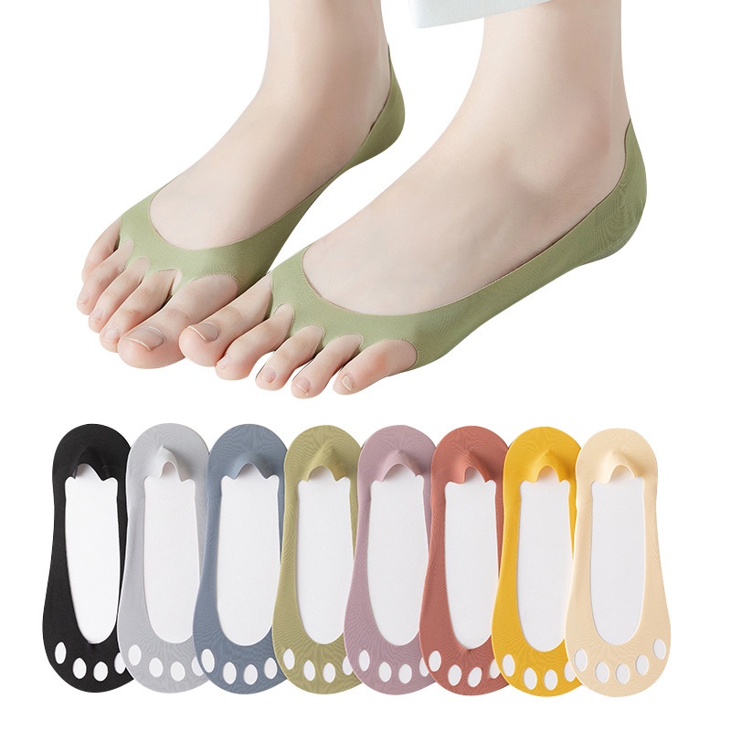 Vớ Thuyền Năm Ngón Bằng Lụa Lạnh Mỏng Mềm Mại Co Giãn Thoáng Khí Thoải Mái Chống Trượt Nhiều Màu Sắc Dành Cho Nữ