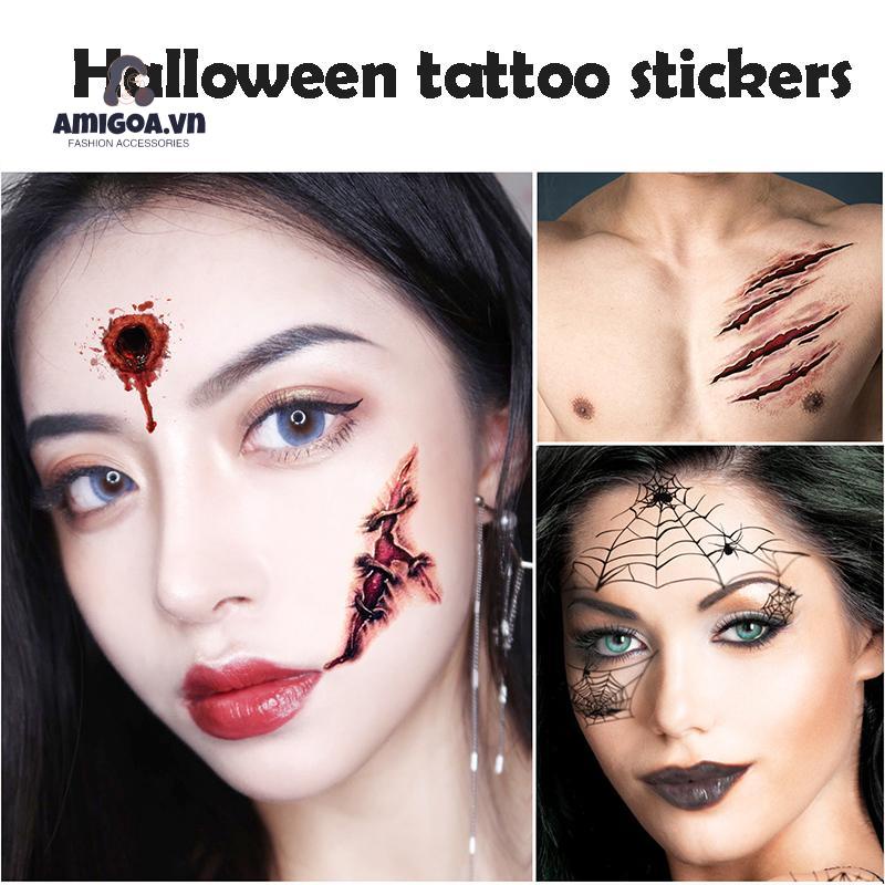 Miếng Dán Hình Xăm Chống Nước Phong Cách Halloween Kinh Dị Độc Đáo