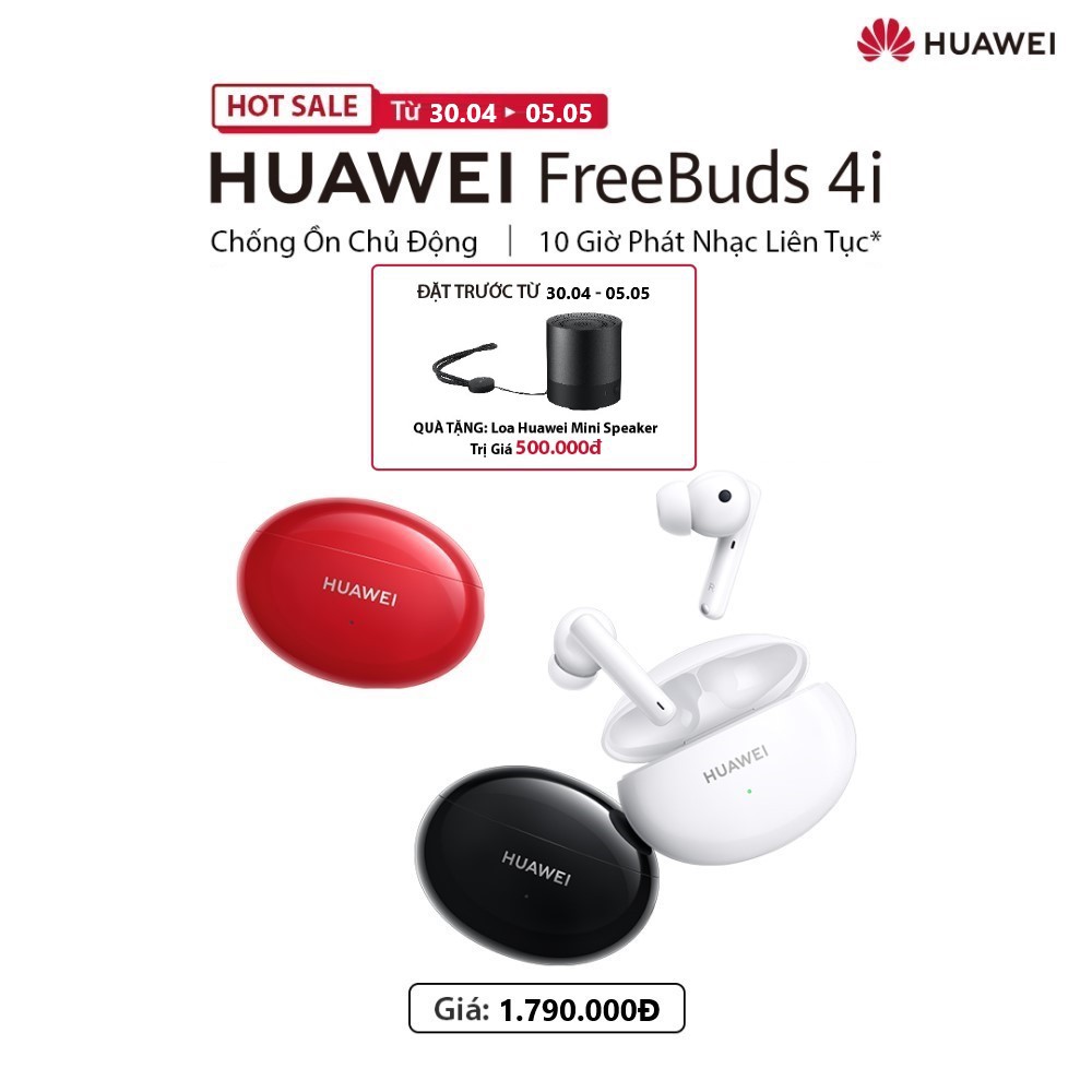 [Mã ELMALL300K giảm 5% đơn 500K] Tai Nghe Không Dây Huawei FreeBuds 4i | Chống Ồn Chủ Động | 10 Giờ Phát Nhạc