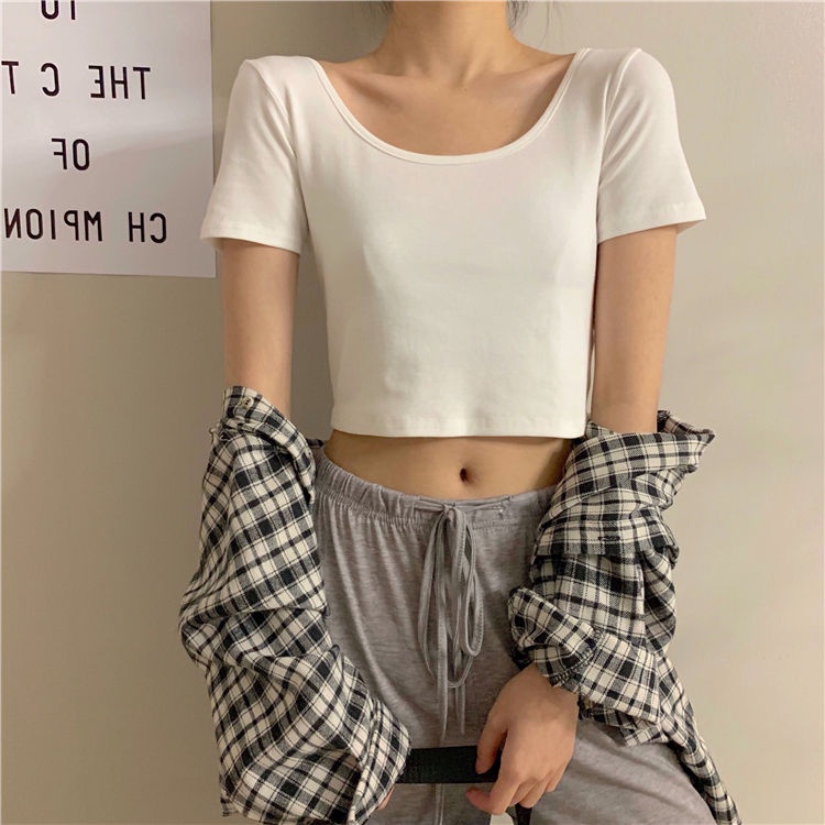 Áo Thun Lửng Ngắn Tay Dáng Ôm Thời Trang Hàn Quốc Gợi Cảm Cho Nữ