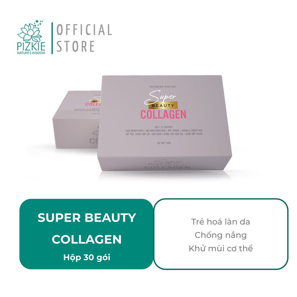 SUPER BEAUTY COLLAGEN PIZKIE - Trẻ Hóa, Giảm Nếp Nhăn, Làm Sáng Da, Chống Nắng, Giảm Mùi Cơ Thể - Hộp 30 Gói