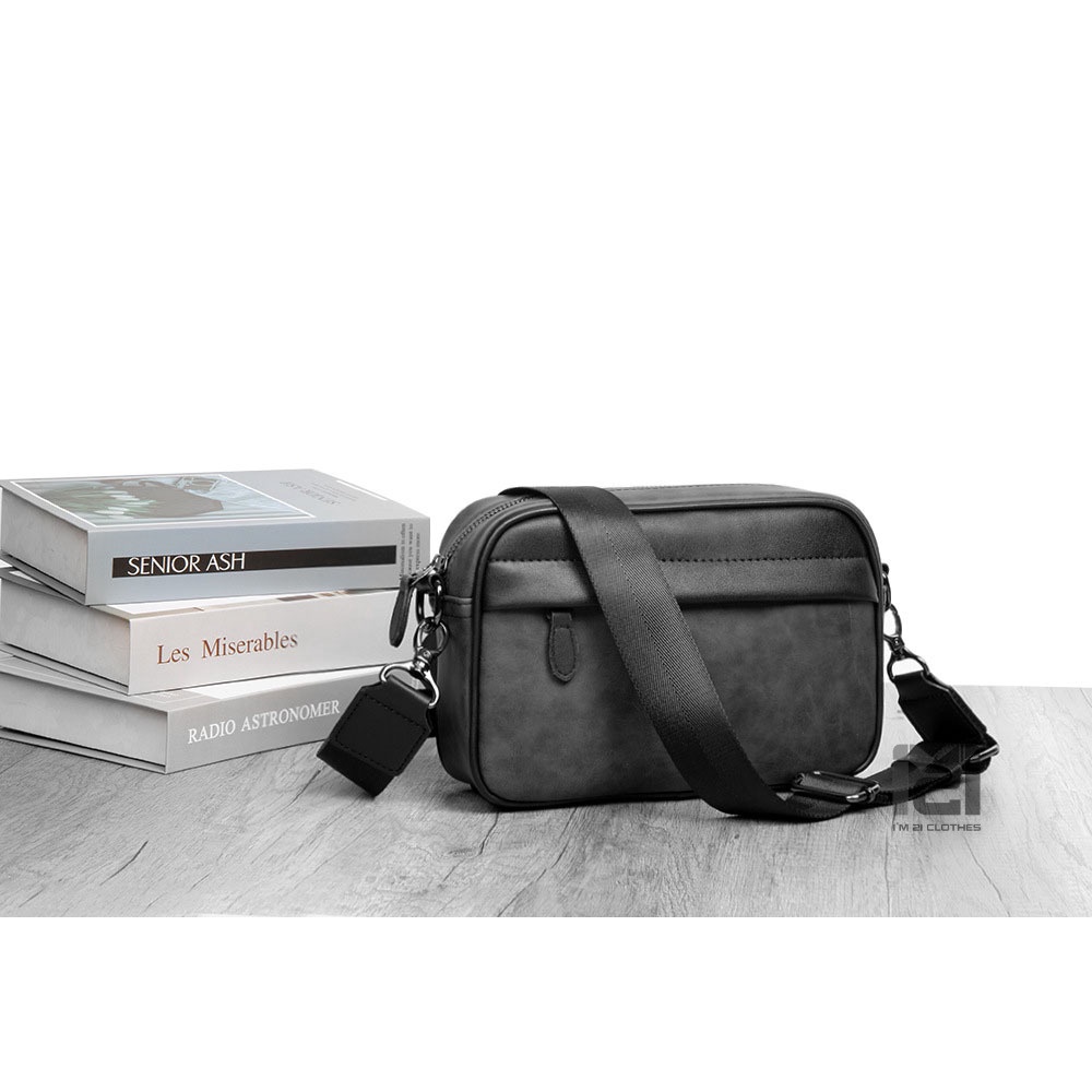 Túi đeo chéo mini unisex nam nữ da cao cấp cá tính thời trang chống nước dây kéo YKK 20 x 15 x 6 cm
