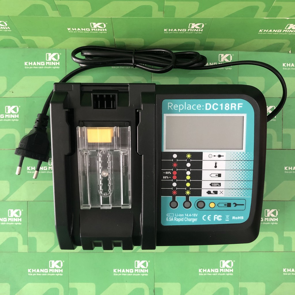 Sạc pin Makita 14.4V - 18V 6.5A có quạt và LCD, sạc pin zin hoặc đóng mới