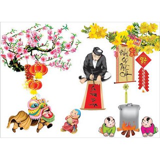 Decal dán kính decal trang trí xuân có sẵn keo Phong cảnh ngày tết PK512