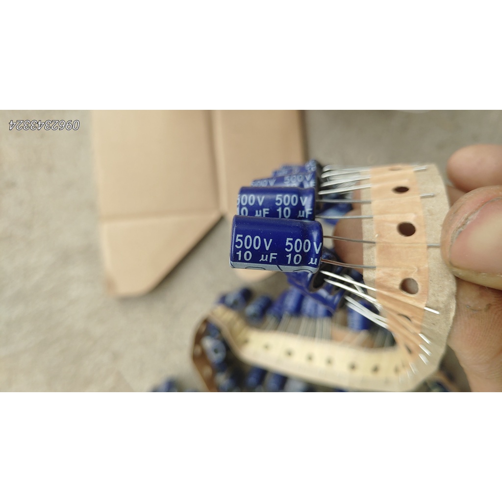 Tụ hoá 500v-10uf, 4,7, 5  450v-10uf cắt cân sẵn như hình lẫn lộn 4uf 4,7uf