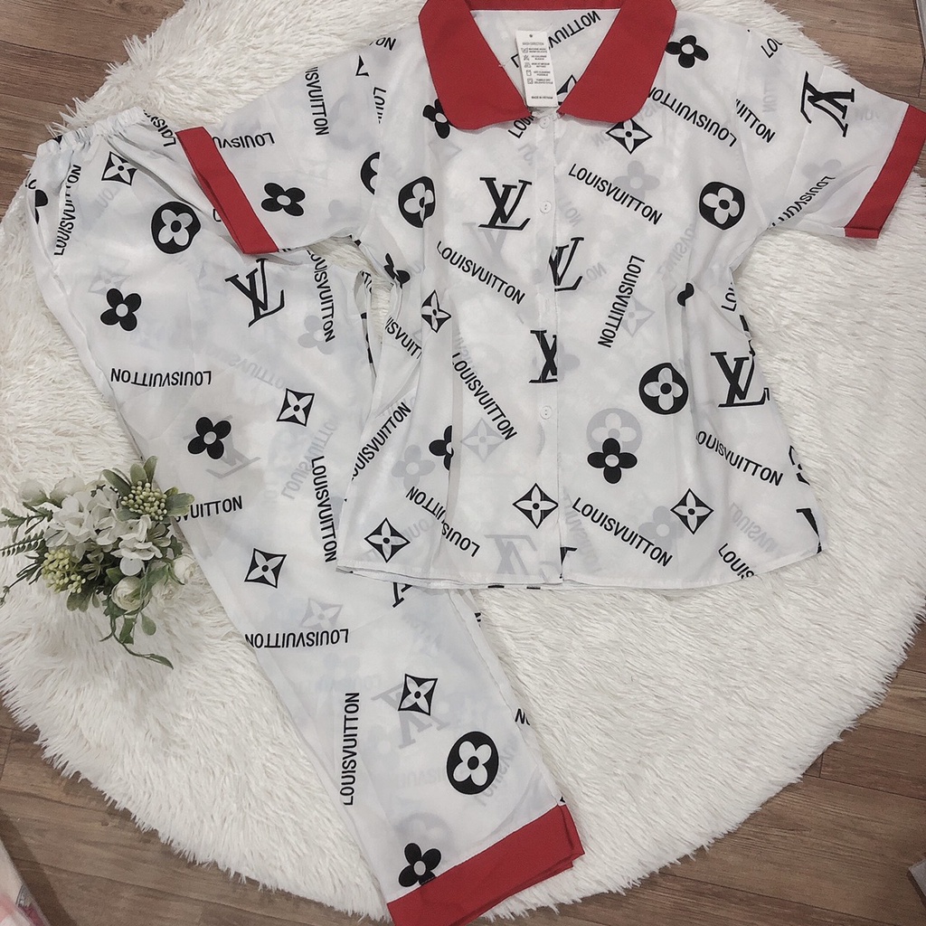 (PJ02) Bộ Pijama lụa tay ngắn quần dài đồ bộ mặc nhà nữ cổ sen dễ thương - Sanado