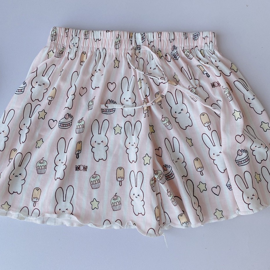 Quần Đùi Viền Bèo Kitty Mặc Đi Ngủ Nữ  Quần short nữ cạp chun ống rộng dáng ngắn mặc ở nhà chất thun co giãn Ulzzang