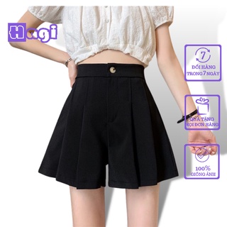 Quần short nữ xếp ly ống rộng lưng cao cạp chun cho nàng ngày hè năng động