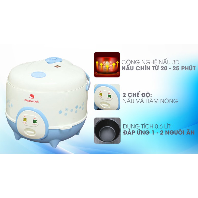 [Mã ELHADEV giảm 4% đơn 300K] Nồi Cơm Điện Happycook 0.6 lít HC-60