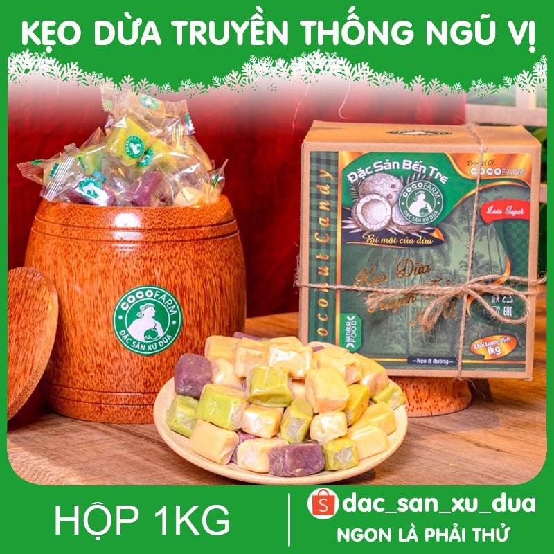 Hộp Kẹo Dừa Truyền Thống Ngũ Vị Cocofarm 1KG