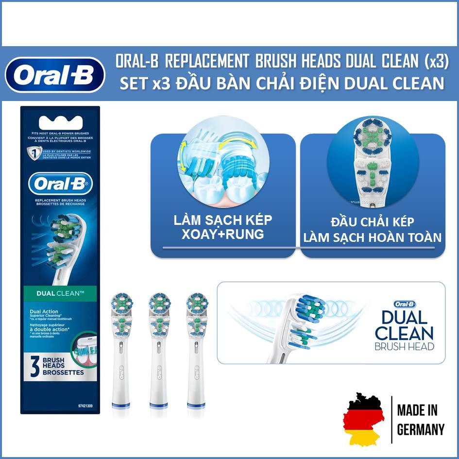 Vỉ 3 Đầu Bàn Chải Điện Oral-B Braun - Đủ Loại Đầu Thay Thế Bàn Chải OralB Cho Người Lớn Và Trẻ Em