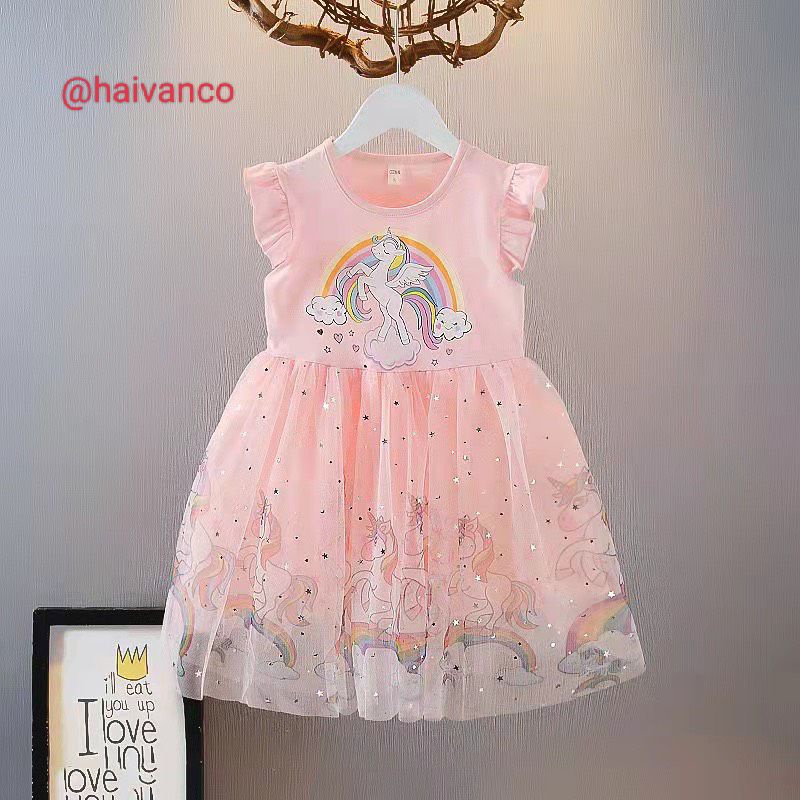 Đầm váy voan công chúa xòe rộng dễ thương  mềm mại và thoáng mát haivanco cho bé từ 12 đến 35 kg màu đẹp đi học đi chơi