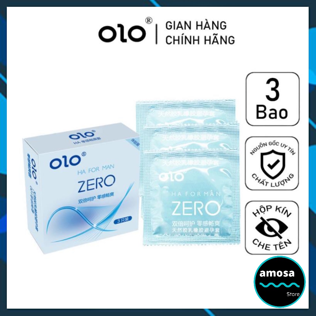 Bao cao su OLO Zero siêu mỏng kéo dài thời gian chống xuất tinh sớm AMOSA 3bcs