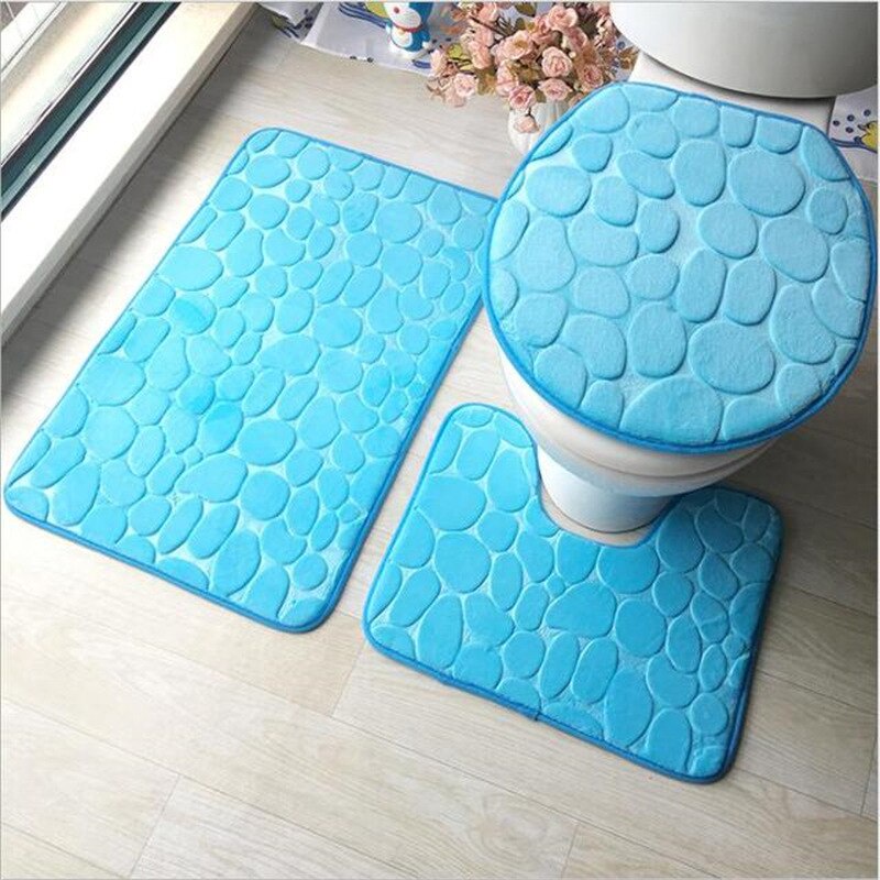 Bộ 3 Món Gồm Thảm Chùi Chân + 2 Thảm Chùi Chân + Nắp Bồn Cầu Mềm Mại Chống Trượt Cho Nhà Tắm