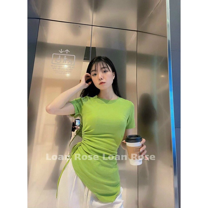 Áo thun nữ kiểu tay ngắn vạt chéo - Áo thun kiểu rút eo - FREESIZE