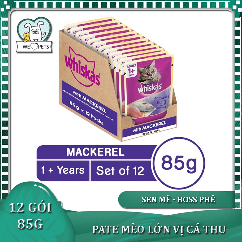 Pate Cho Mèo Lớn Whiskas Vị Cá Thu Gói 85g - Hộp 12 Gói - Lida Pet Shop