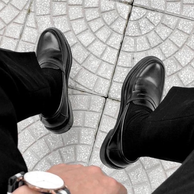 Giày Penny Loafer Black đế cao su đúc nguyên khối tăng chiều cao CLF-02