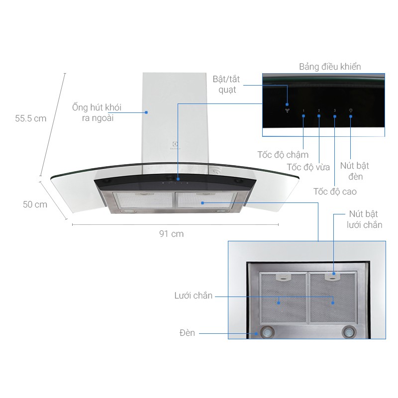 Máy hút mùi áp tường Electrolux EFC936GAR