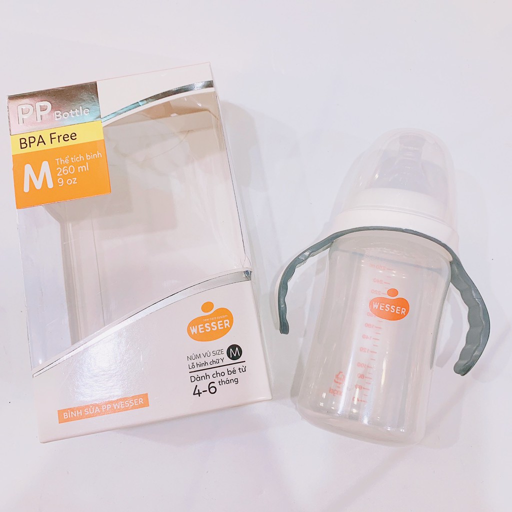 Bình Sữa Wesser NaNo Sliver Có Quai 180ml/260ml/320ml MẪU MỚI