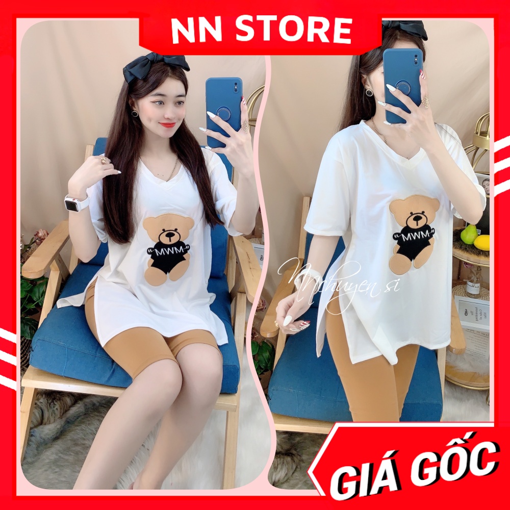 Đồ bộ nữ mặc nhà phom to chất thun mềm mịn mát in hình gấu dễ thương TP88 Bộ thun lửng phom to