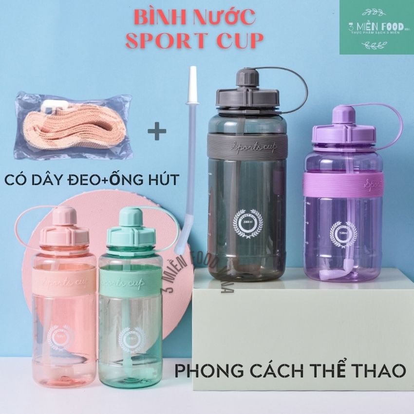 [HCM]Bình Nước kute Phong Cách Thể Thao Có Ống Hút và Dây Đeo Tiện Lợi Dễ Thương-Sport Cup-3 mien food vina