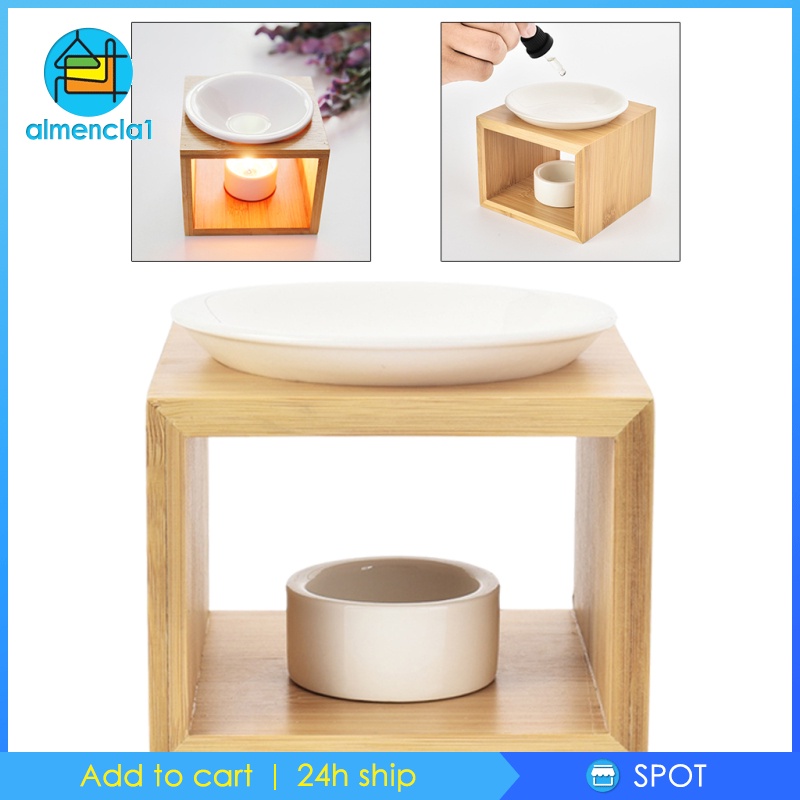 [ALMENCLA1] Wood Tea Light Candle Holder Wax Warmer Aromatherapy Essential Oil Burner