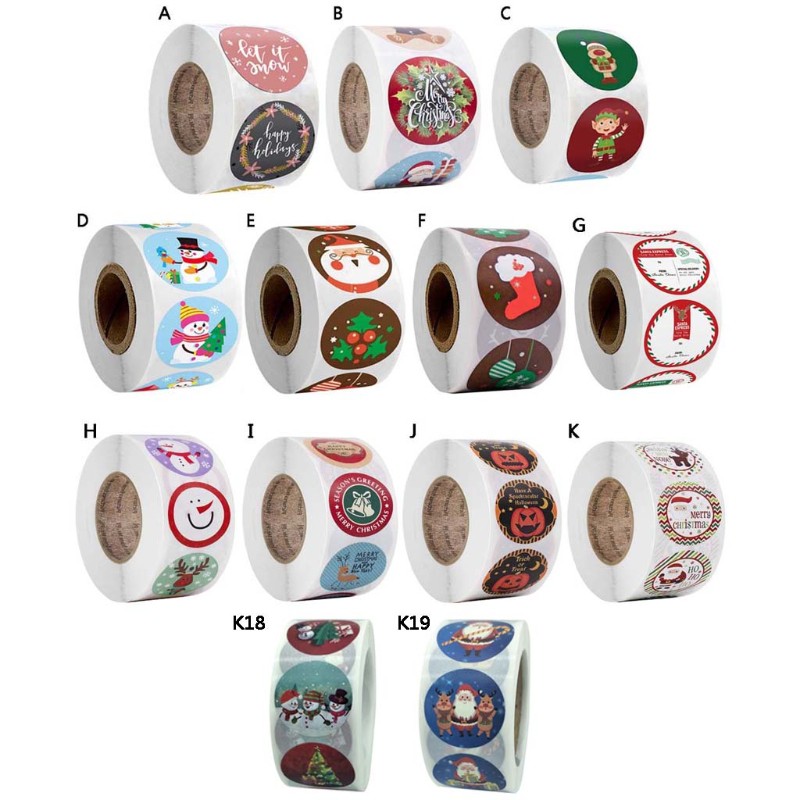 500pcs/roll Round 8 Designs Merry Christmas Thank You Stickers Seal Labels for Envelope Cards Baking Gift Package Scrapbooking Decoration