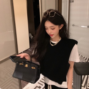 SUXI Áo Len Không Tay Cổ Tròn Màu Sắc Đơn Giản Thời Trang Mùa Thu