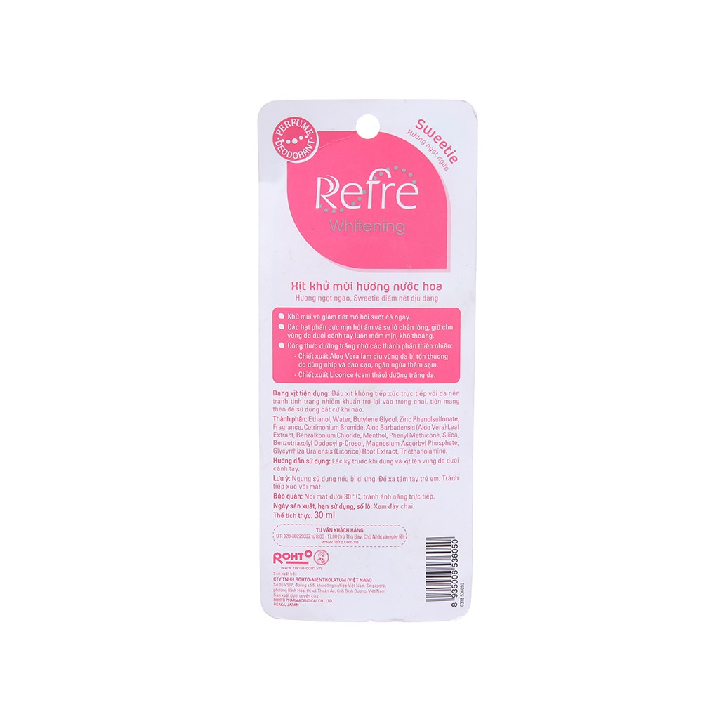 Xịt khử mùi Refre Whitening Sweetie (30ml) (hương ngọt ngào) | BigBuy360 - bigbuy360.vn