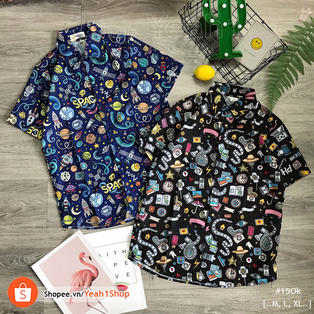 [Yeah1Shop]- Áo sơ mi hoạt hình Space/ Photo ( M, L , XL)