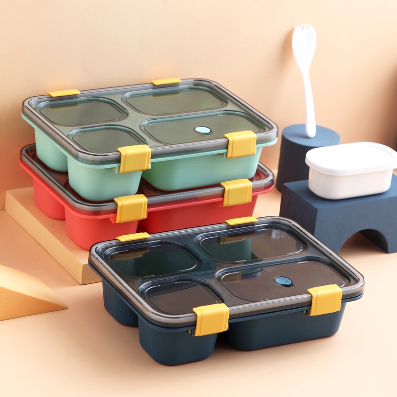 Hộp cơm 4 ngăn kèm thìa nhựa và hộp đựng canh cao cấp