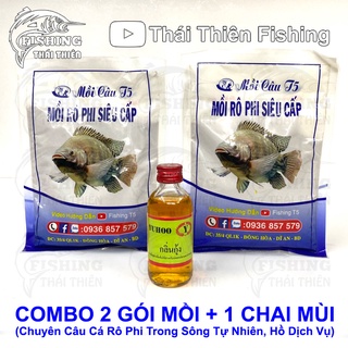 Combo 2 gói mồi câu cá rô phi siêu cấp, 1 chai tinh mùi câu cá rô phi