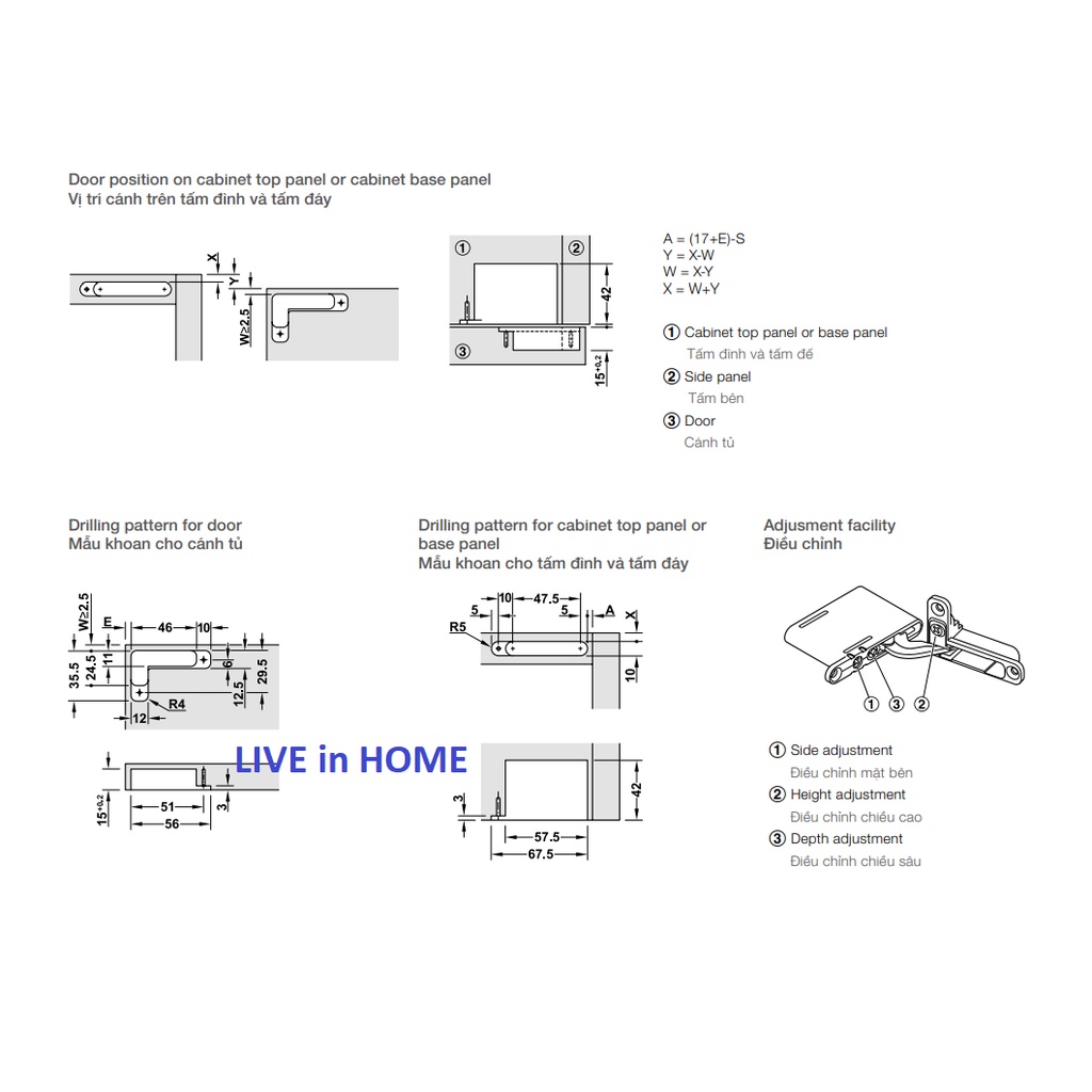 Bản lề âm 3 chiều cho cửa ghỗ hoặc nhôm HAFELE chính hãng