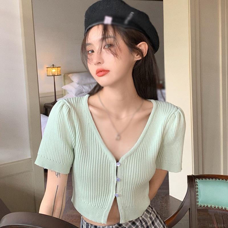 Áo Cardigan Dệt Kim Tay Ngắn Màu Sắc Đơn Giản Cho Phái Nữ | BigBuy360 - bigbuy360.vn