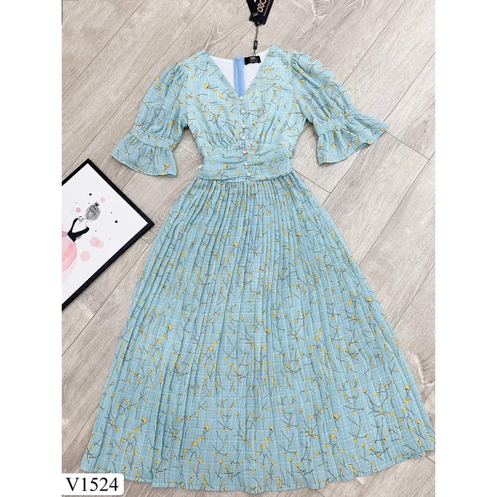 Váy Hoa Xanh Dập Ly 🎀FREESHIP🎀 Váy Thiết Kế Cao Cấp DVC - Teemo Store